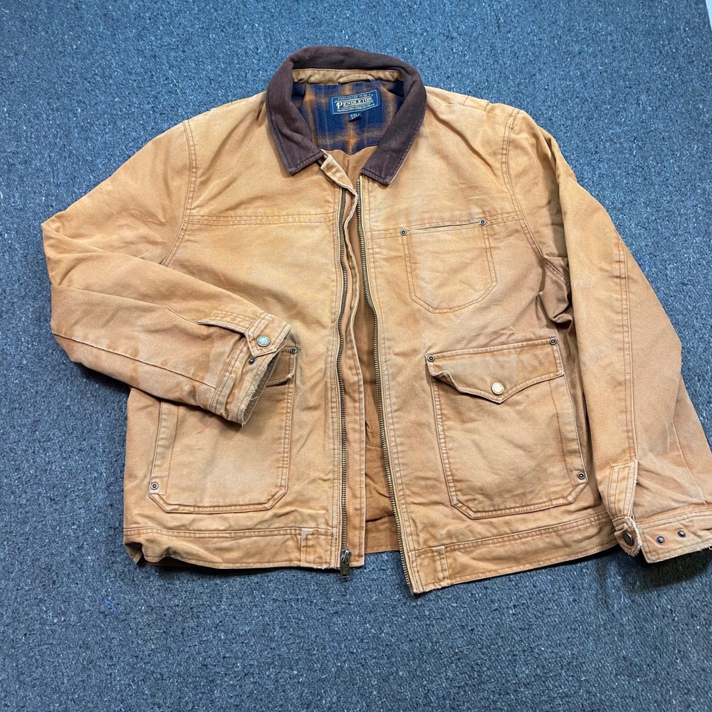 Pendleton Canvas Work Jacket Sz XXL Mens Brown Wool Plaid Lined Chore Coat